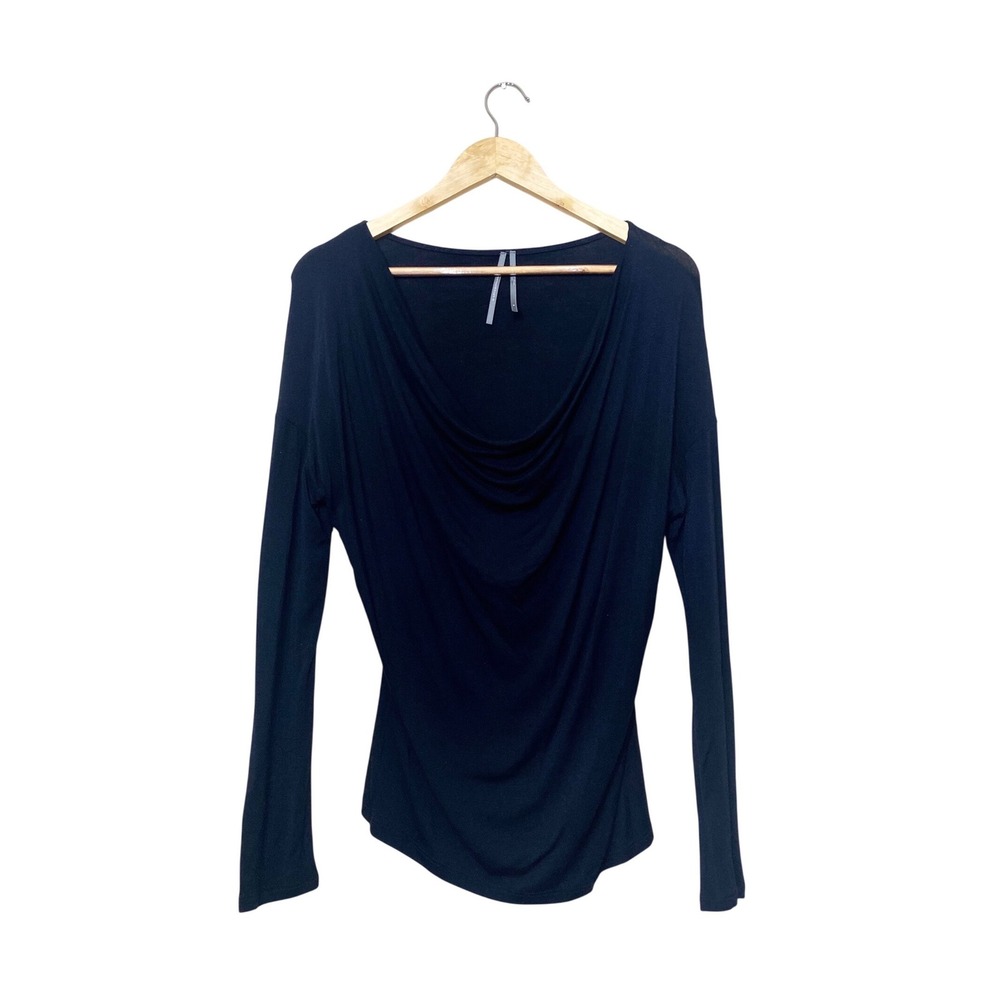 Anthropologie Women Navy Blue Cowl Neck Long Sleeve Bamboo‎ Rayon Top Small
